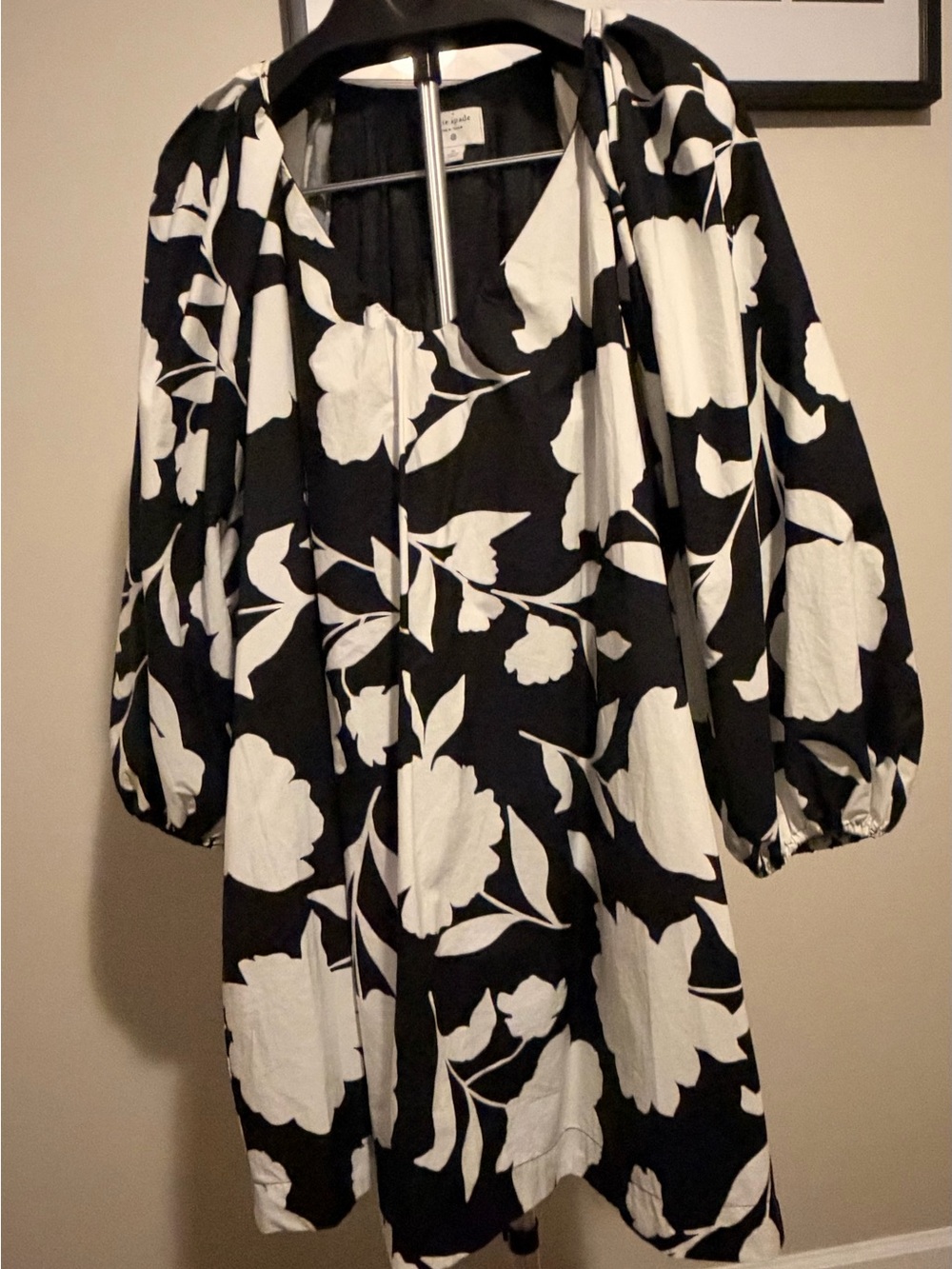 Kate Spade New York Floral Puff Sleeve Lined Mini Dress XL Black/White